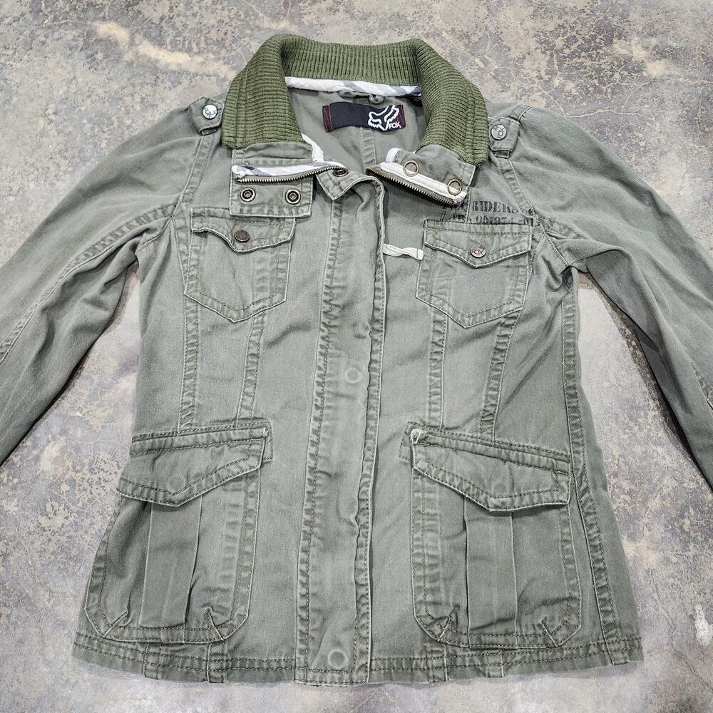 Fox Riders Company Womens Jacket Coat Army Green Olive Military Sz XS Logo